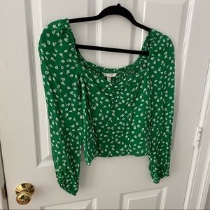 H&M floral green cropped top, size small